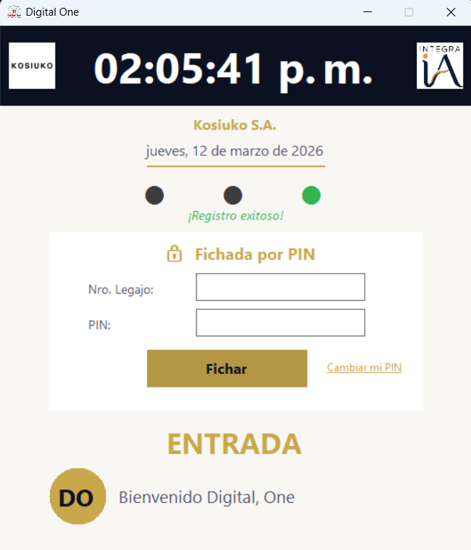 Fichada por PIN en el Fichador