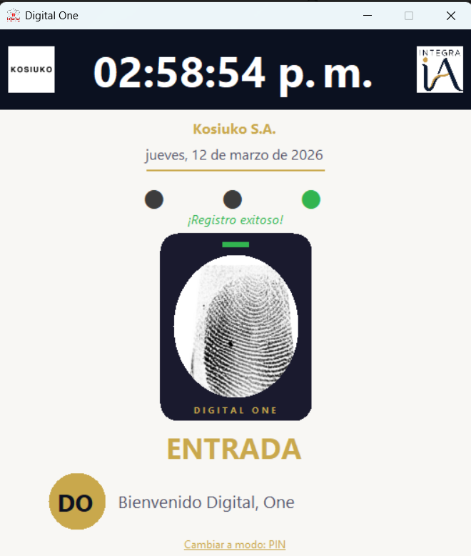 Pantalla principal del Fichador con el semáforo visual